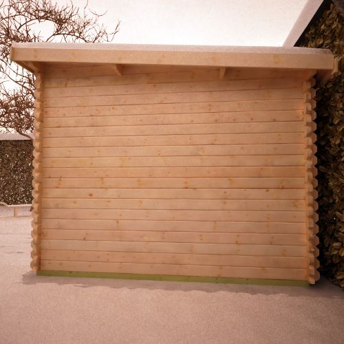 44mm log cabin wall with interlocking logs and pent style roof.