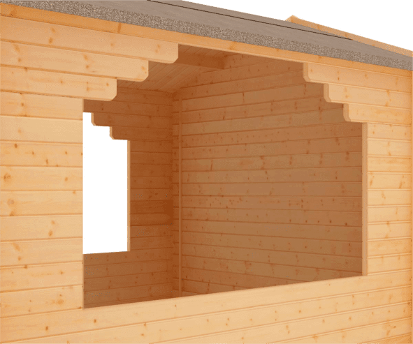 Window in 44mm log cabin shelter.