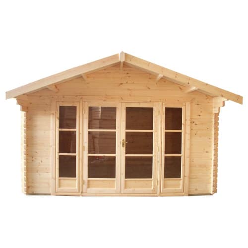 44mm log cabin with double doors and apex roof.
