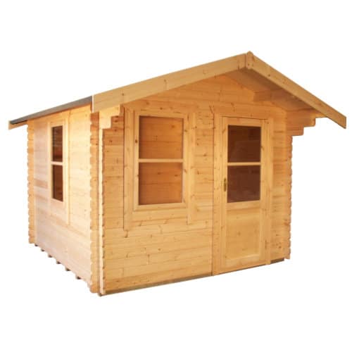28mm log cabin with single door, 2 windows and apex roof.