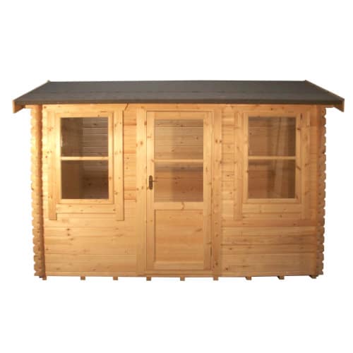 28mm log cabin with single door, two windows and apex roof.