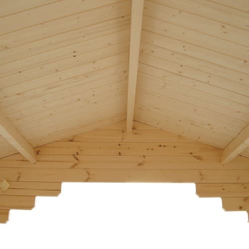 Inside top view of 44mm cladding log cabin shelter roof.
