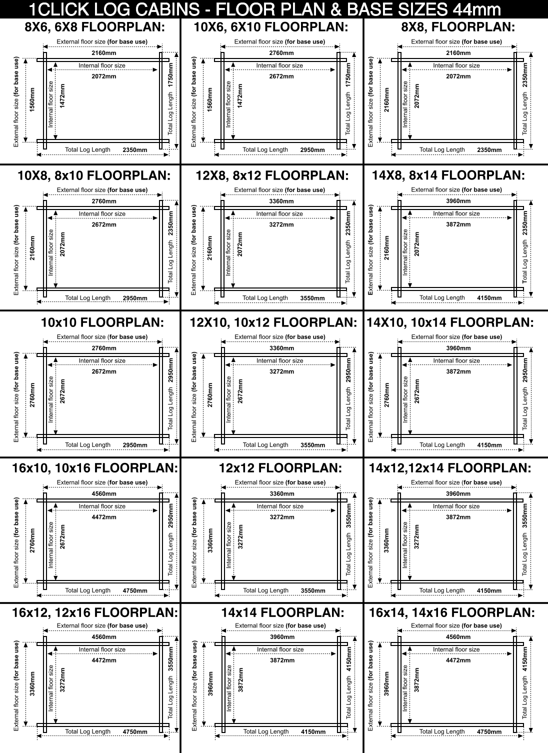 44mm log cabin floor plans and bases sizes