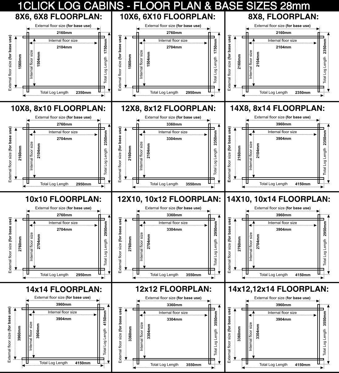 28mm log cabin floor plans and bases sizes