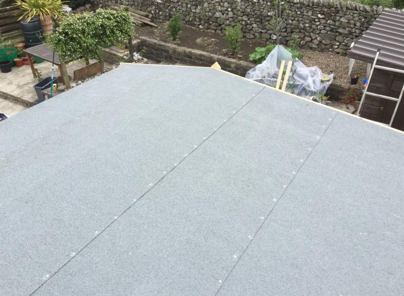 Ariel view of apex style roof with felting.